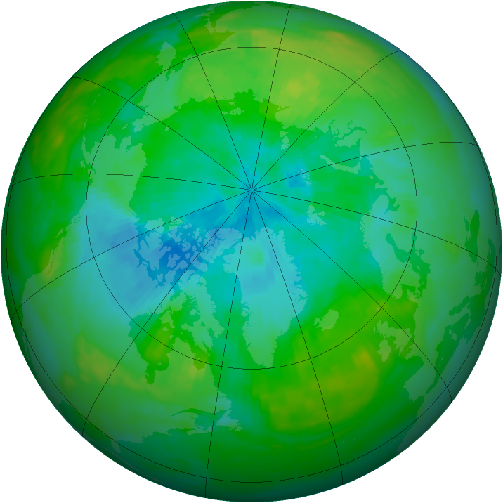 Arctic ozone map for 14 August 1989